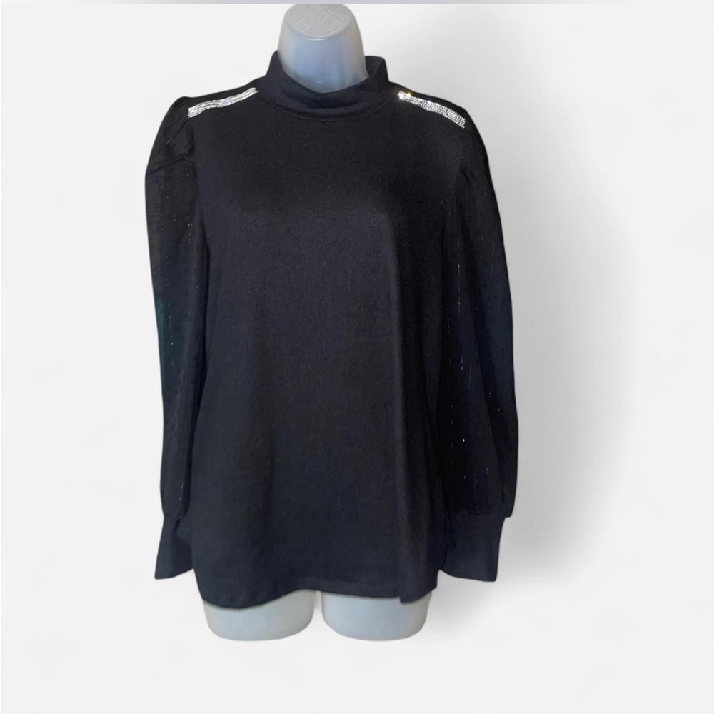 NWT 89th+Madison Rhinestone Shimmer Mock Neck Top M